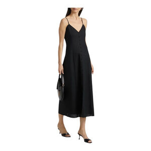 Women's PAIGE Modena Black V-Neck Button-Front Midi Dress Size 4